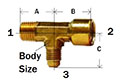 Forged Adapter Tee-Service Tee 45deg Flare Diagram